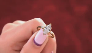 925 Silver Moissanite Marquise And Baguette Cut Engagement Ring - Picture 1 of 7
