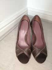 River Island Size 5 Brown Leather Peep Toe Shoes With Pink Stitching
