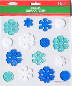 NEW Christmas Winter window Gel Clings 15 pcs Blue Snowflakes Decorations Frozen