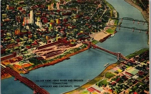 De colección OH Air View Ohio River & Bridges Connecting Kentucky y Cincinnati OH - Imagen 1 de 3