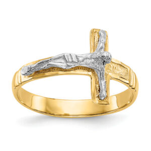 10K Two Tone Gold Mens Lord Jesus Christ Crucifix Holy Cross Ring