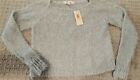 NWT DECREE Super Soft Sexy Cropped Fuzzy SWEATER Gray Sparkly Knit Pullover ~ M