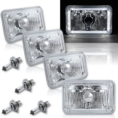 4X6" White LED Halo Angel Eye Halogen Headlight Headlamp Bulbs Crystal Clear Set - Image 1 of 4