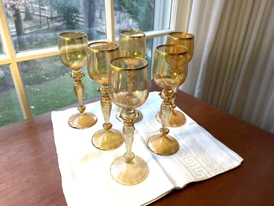 6 copas de vino venecianas SALVIATI de colección vástago dorado con giro al aire Murano Foto 1 de 4