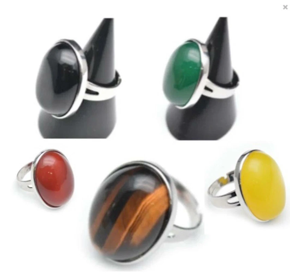 PACK 5 Anillos Ajustables Piedra Ágata Citrino, Rojo Rubí Jade Ónix Ojo de Tigre brx13 Foto 1 de 1