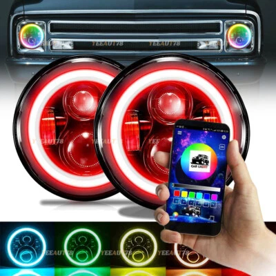 Par de faros redondos LED RGB halo de 7 pulgadas lámpara DRL para Chevy C10 C20 Camaro Nova Foto 1 de 4