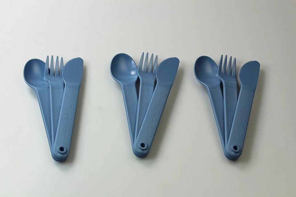 TUPPERWARE To Go Picknick Besteck SET (3) blau Messer + Gabel + Löffel - Bild 1 von 1