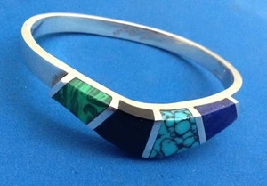 Taxco 925 Sterling Silver Surreal Cubist Influenced Bracelet 4 Different Colors - Bild 1 von 6
