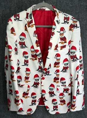 Chaqueta Blazer Navidad Gato Audaz Ropa de Hombre Suslo Couture L/42 Blanco SlimFit Foto 1 de 4