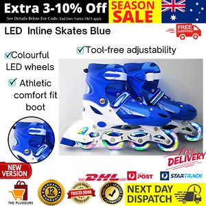 Full LED Men Women Adjustable Roller Blades Inline Skates Blue Size Large 7-9.5 - Picture 1 of 12