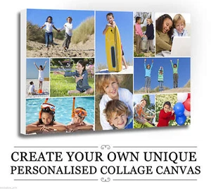 Your Photos/Pictures PERSONALISED COLLAGE CANVAS 20x14 30mm deep FRAME - Picture 1 of 1