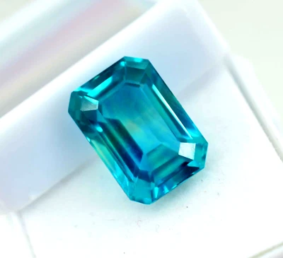 9.56 Ct+ Natural Ceylon Green Blue Sapphire Emerald Cut Loose Certified Gemstone - Image 1 of 4