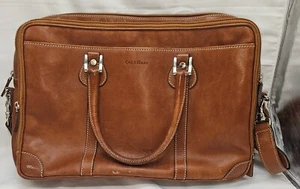 Cole Haan Brown Leather Messenger Bag Attache Briefcase Shoulder Strap - Picture 1 of 16