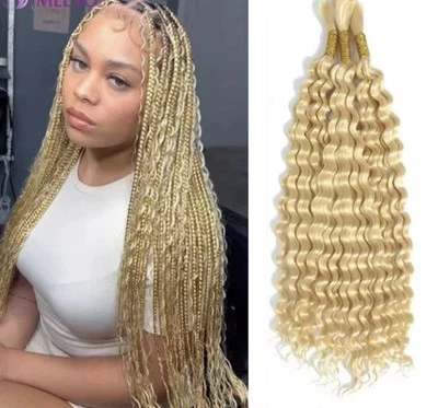100g   26 Inch 613 Blonde Deep Wave Bulk Braiding Hair 100% Human Hair - Image 1 of 4