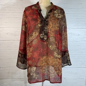 Top tunica floreale Notations bohemien stropicciato taglia XL bottoni davanti - Foto 1 di 10