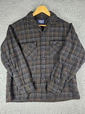 Camisa de Tablero de Lana Pendleton De Colección Botón Lazo Rara Para Hombres Grande Marrón Gris A Cuadros Foto 1 de 4