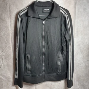 Express Herren kleine Langarm Trainingsjacke durchgehender Reißverschluss schwarz mit grauen Streifen - Bild 1 von 13