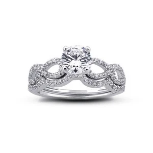 Anillo de oro de 18k redondo de diamantes naturales certificados E/SI1 0,82 quilates con alianza de boda - Imagen 1 de 4