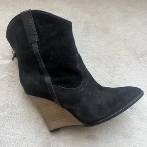 IRO Black Suede Leather Wedge Heels Ankle Boots Women EU 36 US 5.5 - 6 Western - Picture 1 of 16