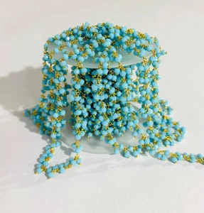 3 mm Türkis Perlen Rosenkranz Cluster Kette vergoldet Kette zu Fuß für Schmuck - Bild 1 von 7
