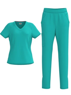 Women's 4 Way STRETCH Panel Side Top with Slit Zipper Scrub Pants - Image 1 of 4