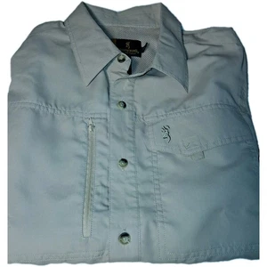Men's Khaki Browning Shirt Short Sleeve Button Up Medium 100% Polyester - Picture 1 of 6