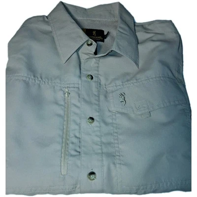 Men's Khaki Browning Shirt Short Sleeve Button Up Medium 100% Polyester - Image 1 of 4