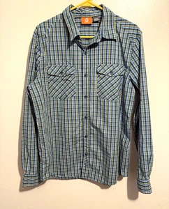 Merrell Men's Blue and Green Plaid Button Down Classic Shirt Medium 100% Cotton - Picture 1 of 12