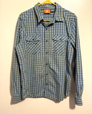 Merrell Men's Blue and Green Plaid Button Down Classic Shirt Medium 100% Cotton - Image 1 of 4