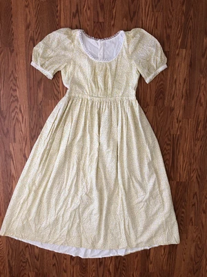 Vestido Pionero Granja Vintage Hecho a Mano Pradera Casa Núcleo Amarillo Floral Con Cordones L Foto 1 de 4