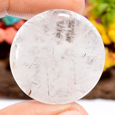 Natural Black Rutile Quartz Round Shape Cabochon Loose Gemstone 39 Ct 29X29X5 mm - Image 1 of 4