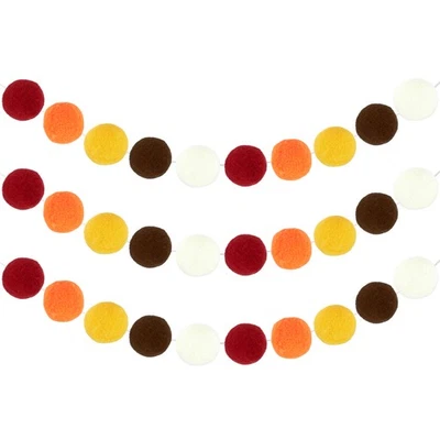 Juego de 3 guirnalda de bolas de fieltro, guirnalda de pompones de 8 pies (marrón, blanco, naranja, rojo, amarillo) Foto 1 de 4