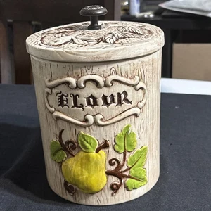 Vintage Treasure Craft Keramik Holzoptik Mehl Kanister mit Holzknopf 9,5" - Bild 1 von 11