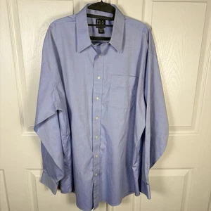 Jos A Bank Dress Shirt Mens 17.5 36 Blue Solid Travelers Collection Button Up - Picture 1 of 6