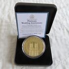 2017 PLATINUM WEDDING ANNIV 44mm 24 CARAT GOLD PLATED PROOF MEDAL - boxed/coa