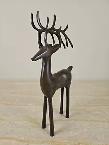 Mid Century Modern Bronze Reindeer Deer Statue About 11" Tall - Picture 1 of 14