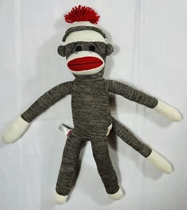 Schylling Sock Monkey Plush 22" Brown White 2009 Pom Pom Hat Red Bottom Toy - Picture 1 of 7