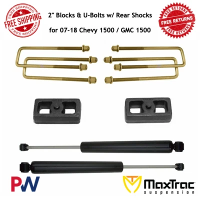 Blocos e parafusos em U MaxTrac 2" com amortecedores traseiros para 2007 - 2018 Chevy 1500 / GMC 1500 - Imagem 1 de 2
