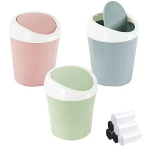 Mini Swing Lid Desktop Trash Can Blue + Green + Pink Plastic 3 Colors 180 Count - Picture 1 of 8