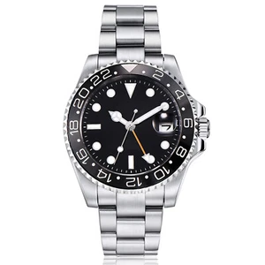 Reloj automático GMT de cristal de zafiro 40 mm con bisel de cerámica para hombre PARNIS mano naranja - Imagen 1 de 7