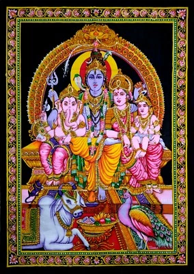 Poster Boho Wall Hanging Lord Shiva Family Sequin Handmade Home Decor Tapestry - Image 1 of 3