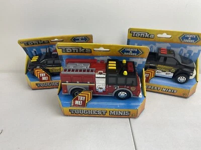 3 Tonka Toughest Minis Firetruck Toy First Responders Cop Car & Cop Truck Bundle - Image 1 of 4