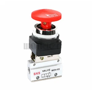 MOV-03 G1/8" 2/3 Ways Aluminum Push Button Red Mushroom Air Mechanical Valve - Picture 1 of 6
