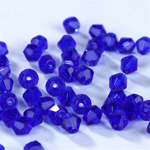 Diy 4Mm100Pcs Blue Crystal Glass Loose Spacer Beads Making Bracelet Jewelry 