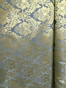 BLUE GOLD Damask Jacquard Brocade Flower Floral Fabric (110 in.) Sold BTY - Picture 1 of 5