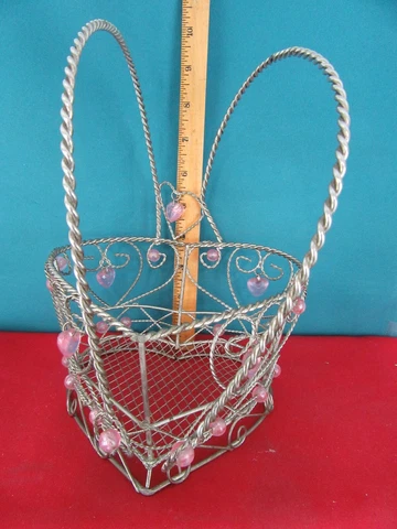 Heart Shaped Wire Basket with Pink Heart Shaped Charms and Beads Easter Cover