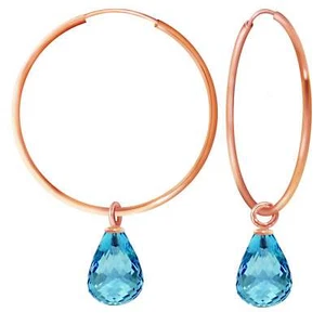Pendientes de aro de oro rosa de 14 quilates de 4,50 quilates con topacio azul natural en forma de pera piedras preciosas - Imagen 1 de 4