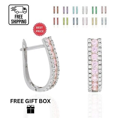 14K White Gold Birthstone CZ Leverback Earrings – Beautiful Multicolor Design - Image 1 of 2