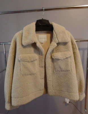 Новый с Ярлыками AMERICAN EAGLE XL без подкладки кнопка Shacket бежевый с белый шерпа плюшевая куртка - Изображение 1 из 4