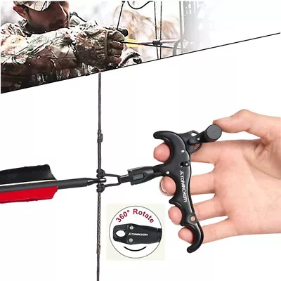Compound Bow Release Aid Adjustable Can Rotate 360° Thumb Release 4 Finger Grip - Image 1 of 4